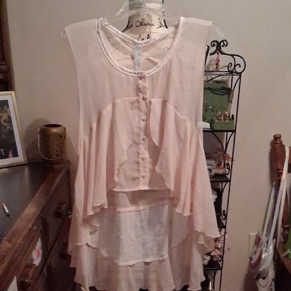 NWT Free People Light Pink Buttoned Layered Romantic Flowy Blouse Size Small